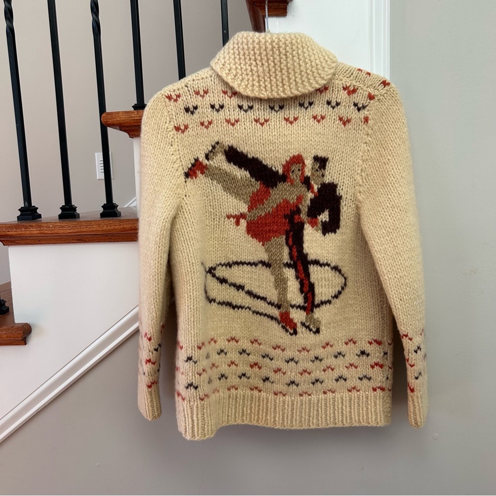 Vintage Mary Maxim Cowichan Figure Skating Wool Hand Knit Cream Sweater - Picture 6 of 12